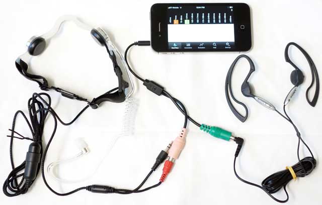 MPiStutter with Iasus NT3 throat microphone and Sony binaural (two ears) earphones